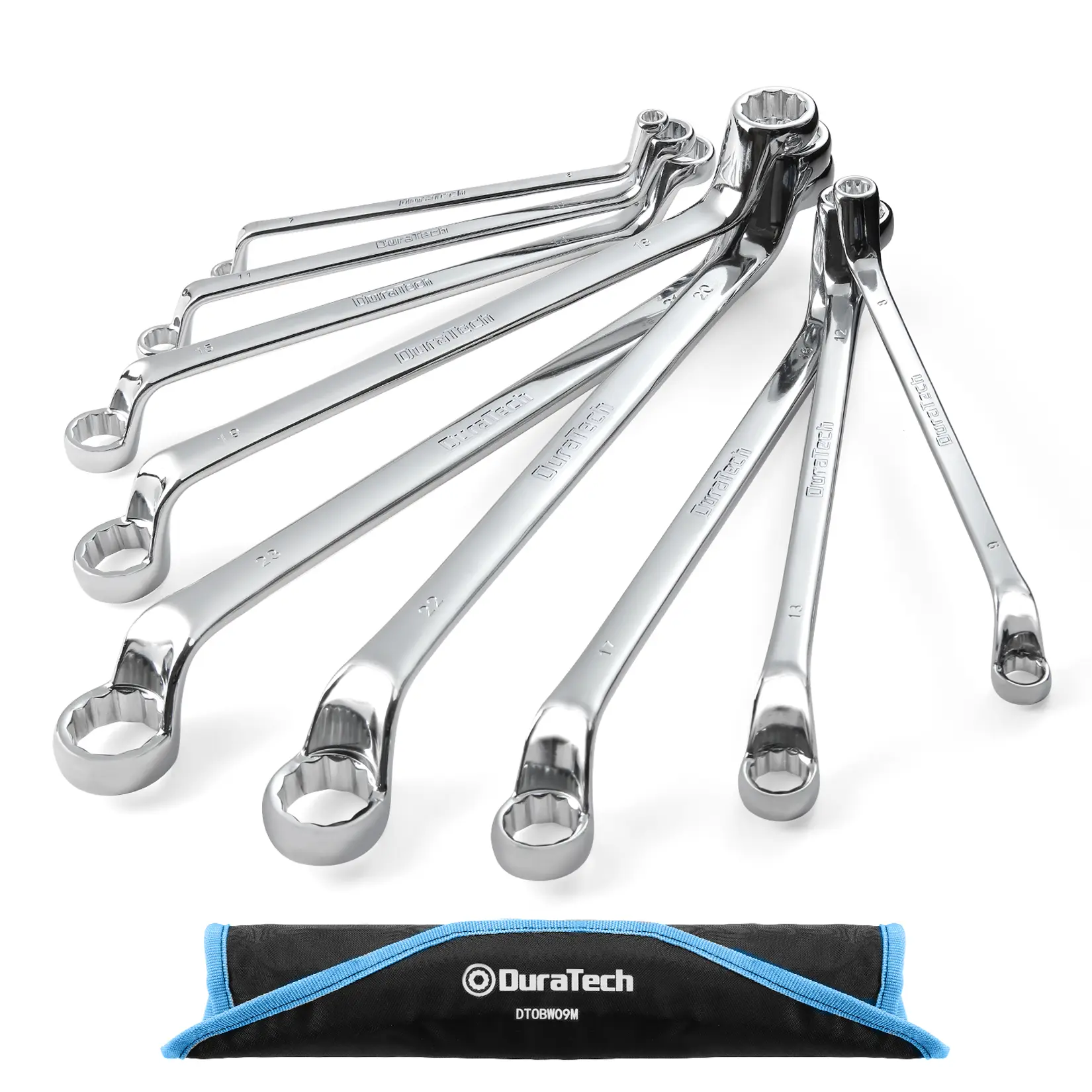 #fathersdaygift DURATECH Offset Box Wrench Set, Metric, 9-Piece, 6-23mm, 75-Degree, CR-V Steel, Organized in Rolling Pouch