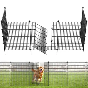 5 Panels No Dig Decorative Outdoor Garden Fence with Gate for Yard, 40 in(H) X 11.8 ft(L) Animal Barrier Fencing Rustproof Metal Wire Panel Border for Dog, Rabbits, and Patio Temporary Ground Stakes
