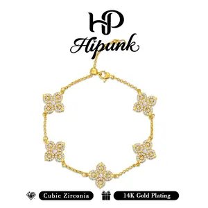 HIPUNK 14K Gold-Plated 4-Leaf Clover Tennis Bracelet Set (2 Pieces) - Clover Shape Lucky Charm, Adjustable Size, Valentine’s Day Gift for Love & Friendship outdoorfun