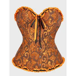 European and American Style Orange Lace Shapewear Tube Top Slim Waist Cincher Belly Control Fishbone Palace Style Waist Trainer Wearable Outside hourglass vest waist cincher