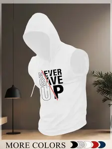 Men's Regular Fit Cartoon Print Hooded Tank Top, Casual Fashion Athletic Knit Sleeveless Hoodie Vest for Summer, Men's Top for Daily Wear, Sweatshirts, Gym