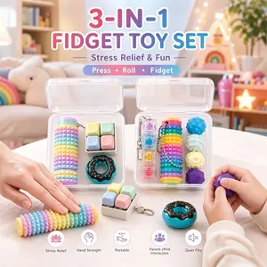 3-IN-one Fidget Toys Fidget KeychainKeyboard, Pain Fidget-3D Printed SpikyGrippie Stim Keychain, Stress-Relieving Magnetic Balls,Gift for Friends