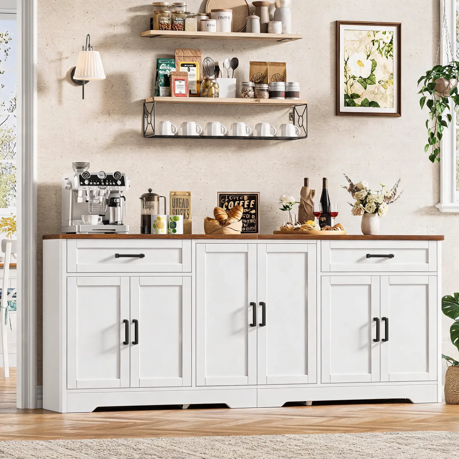 70.9"W Sideboard Buffet Cabinet with 6 Doors and 2 Drawers, Buffet Cabinet with Adjustable Shelves and Metal Handles, Sideboard Cabinet for Kitchen, Dining Room, Living Room.