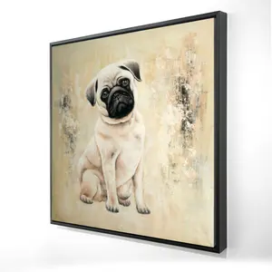 212 MAIN Lifelike Small Pug Dog Artwork - 24x24 in Framed Modern Art, Vibrant Whimsy Wall Decor, Bedroom Decoration, Ideal Home Supplies Gift