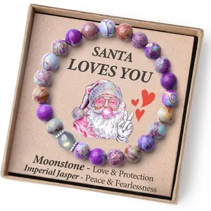 Cute Christmas Gifts for Kids/Teen Girls/Women-Love/Protection-Handmade Natural Crystal Bracelets with Xmas-Themed Card