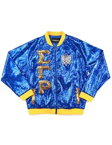 Sigma Gamma Rho Sequin Bomber Jacket Blue
