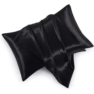 Satin Pillowcases with Zipper (20x26),Standard Size Pillowcases Set of 2, Black Silk Pillowcase for Hair and