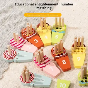 Unisex Wooden Montessori Early Education Math Learning Ice Cream Sticks - Color Recognition Matching Board, Peg Insertion Game, Educational Toy for Kids, Gift Ideas for Kids