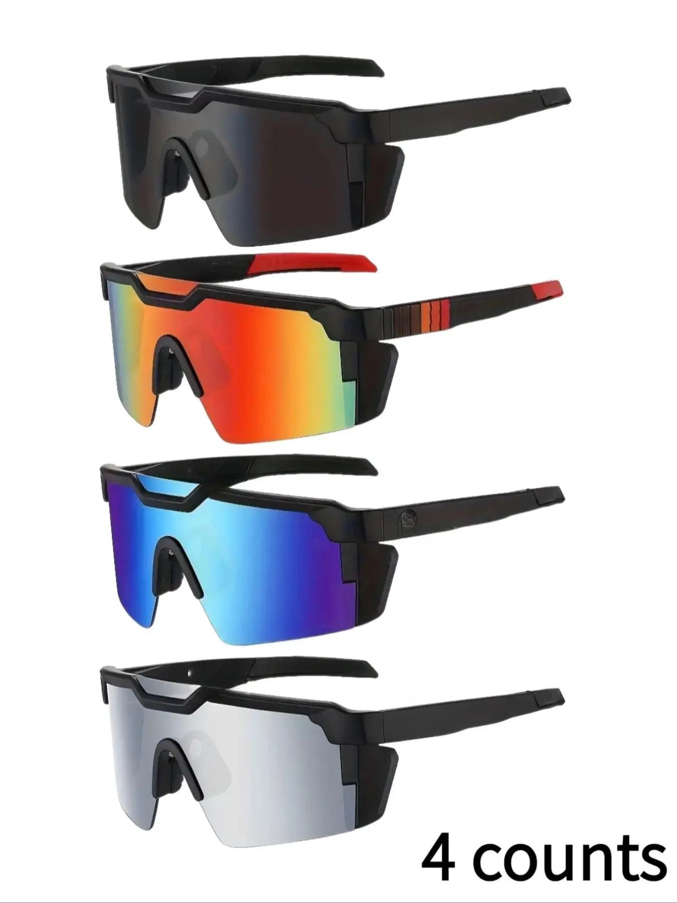 4pairs-a Sports Eyewear, Pure Color Sunglasses with PC Frame, Casual Style for Outdoor Cycling & Spring Adventures, Sun Protection All Seasons Use, Bikes