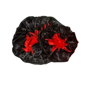 Reversible Silk Satin Bonnet – Mommy & Me (Adult + Kids) | Frizz Control Sleep Cap | Premium double-layer silk satin for long-lasting durability. (Red + Black)