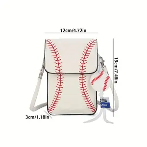 Lady's crossbody bag - White and yellow small square artificial leather baseball pattern - Detachable shoulder strap and zipper closure - Suitable for both casual and formal occasions - Suitable as an accessory or a gift for Christmas or  Black Friday