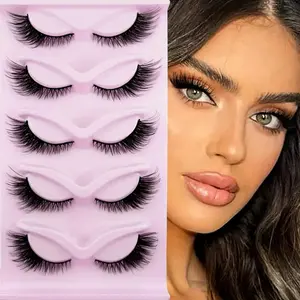 Cat Eye False Eyelashes, 5 Pairs Natural Look Fluffy Eye Makeup Strip Lashes for Women & Girls Eye Makeup Enhancement for Party Dating Stage, High Quality Eyelashes