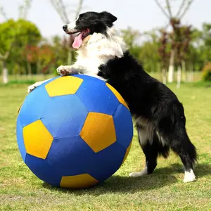 Pet Interactive Toy Ball Elastic Training Dog Ball Toy, Football Pattern Design with Inflatable Pump, Suitable for All Breeds Indoor Outdoor Play