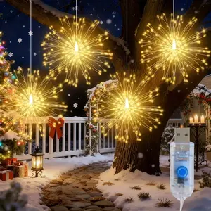 4pcs Hanging Fairy Light String, 360 LED Bulbs, Copper Wire Sparkling Fireworks Lights, 8 Lighting Modes, USB Powered, Indoor Christmas Decorations