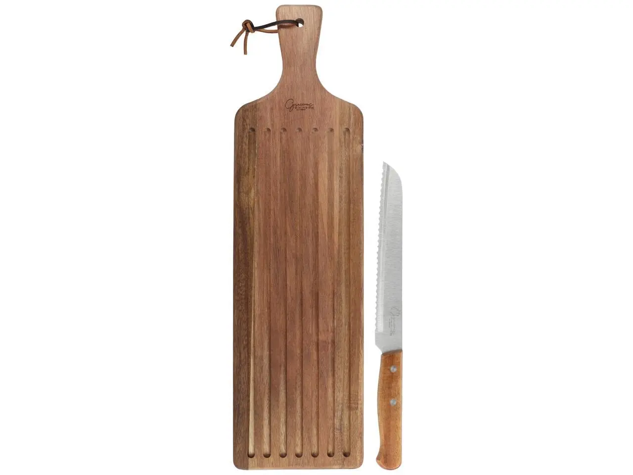Gibson Elite 2 Piece Acacia Wood Serving Board and Bread Knife Set in Brown