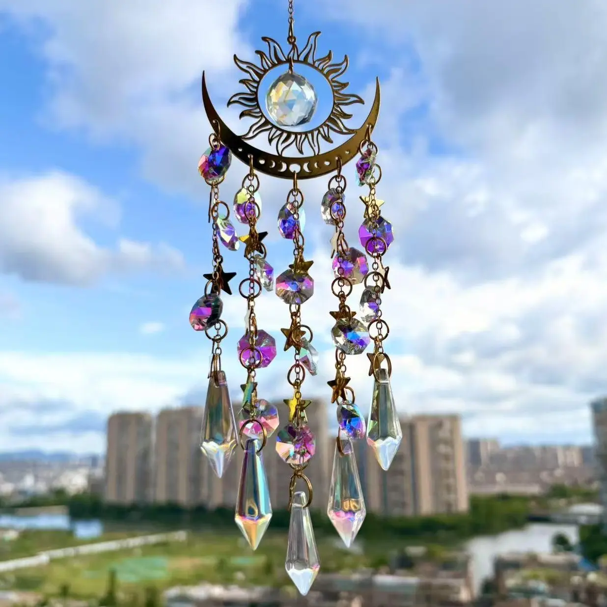 Gorgeous Shining Sun Cather Moon and Sun Decorative Hang able Ornaments for Yard Home Decor