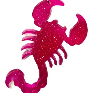 K&B Kreations Pink Glitter Scorpio Scorpion Keychain - Bold UV Resin Zodiac Gift with Strong Metal Keyring & Lightweight Design