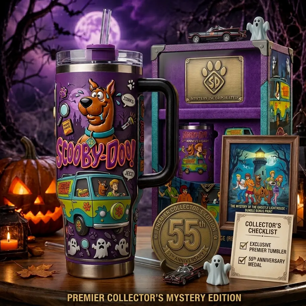 Scooby-Doo Halloween Premium 40oz Insulated Tumbler with Handle, Stainless Steel Travel Mug, Ghost Theme Vacuum Coffee Cup, Cartoon Fan Collector Gift