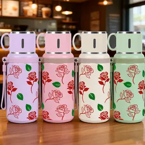 1pc 20oz 316 Stainless Steel Tumbler with Elegant Red Rose and Green Leaf Pattern, Suitable for Sports, Fitness, Outdoor Travel, Time Marker Outdoor Durable Large Capacity Hiking 316 Stainless Steel Cup Suitabl