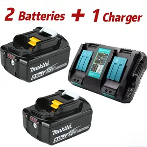 2 Batteries + 1 Charger  For Makita 18Volt LXT Lithium-Ion Battery BL1830 BL1860 1840  with LED indicator Power Tool Accessories