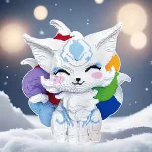 New 6542pcs Rainbow Nine-Tailed Fox 3D Puzzle Building Block Creative Decoration, Birthday/halloween/festive Gift Idea