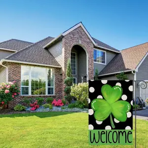 St Patricks Day Garden Flags Decorations - 3Pack Decor: Flag & Shamrock Felt Banner Garland - Double Sided Outdoor Yard Flag 12x18inch (welcome)