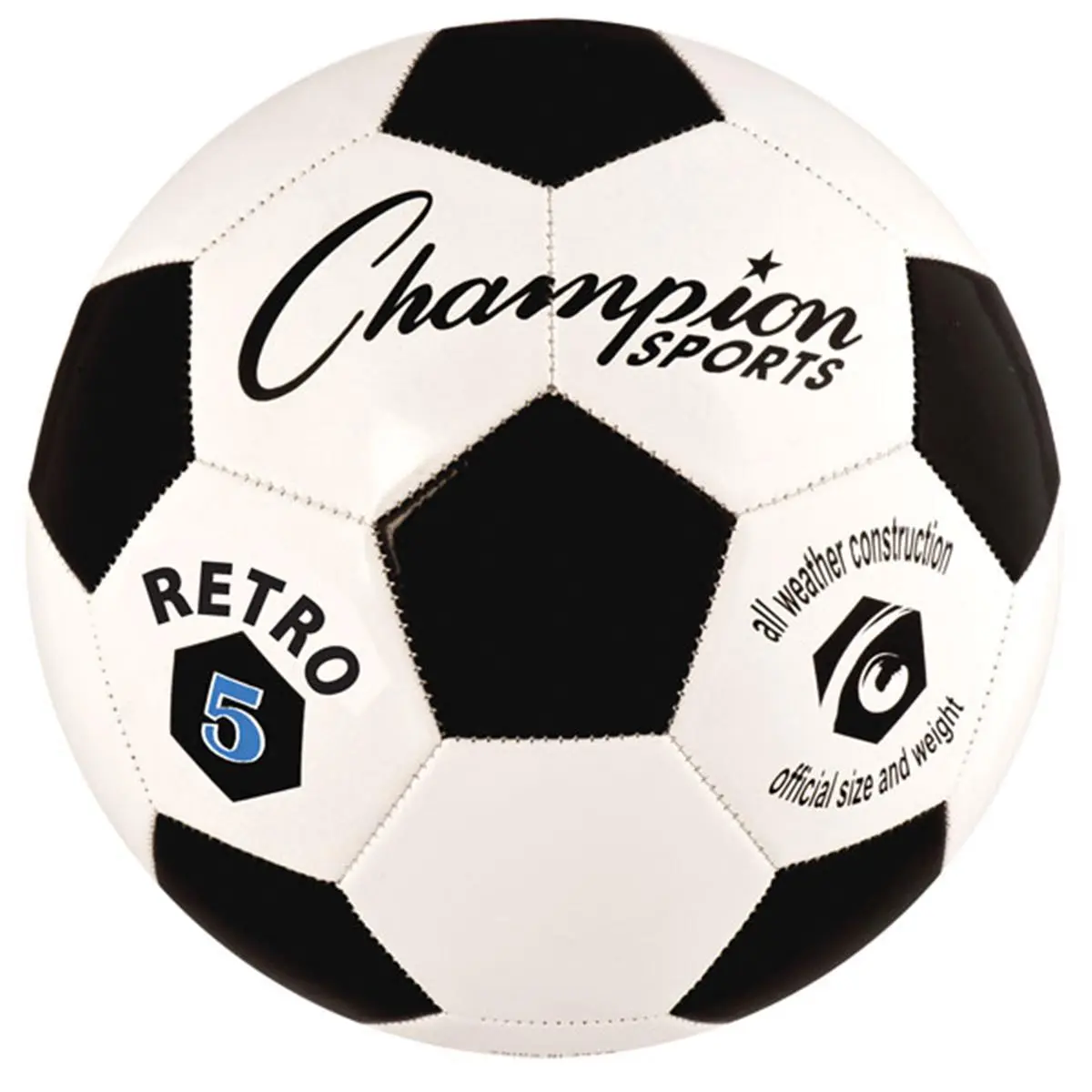 CHAMPION Classic Old School Outdoor Soccer Ball - Official Size 5, 32-Panel Machine-Stitched, Black & White TPU Cover, All-Weather Play for Club Practice Enthusiasts