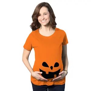 Maternity Teardrop Eyes Pumpkin Face Halloween Pregnancy Announcement T Shirt Funny Graphic Maternity Tee Cute Pregnancy Tees With Plus Sizes Pregnant Halloween Maternity Wear Maternity Shirts Orange