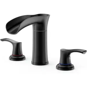 Waterfall Bathroom Faucet, 1 Count 360-degree Rotation Sink Faucet with 2counts Temperature Control Handle, Soft Water Flow without Splashing Widespread Spout, Rotatable Rotary Faucet, High Arc Faucet