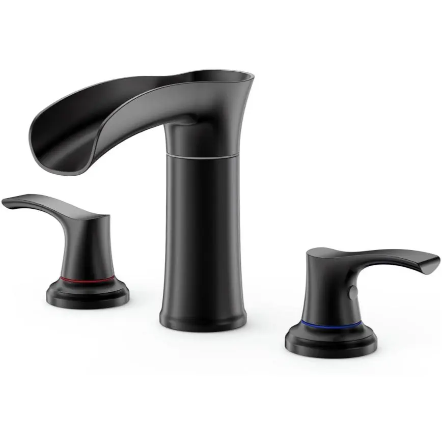 Waterfall Bathroom Faucet, 1 Count 360-degree Rotation Sink Faucet with 2counts Temperature Control Handle, Soft Water Flow without Splashing Widespread Spout, Rotatable Rotary Faucet, High Arc Faucet, Faucets for Bathroom Sinks