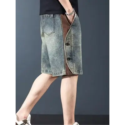 Men's Casual Denim Shorts – Elastic Waist, Loose Fit, Drawstring, Streetwear Jorts For Summer-833035