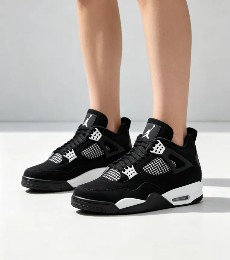 Unisex Couple Black‑White Suede Mid‑Top Retro Basketball Shoes Black Suede Upper White Contrast Panels Breathable Mesh Air‑Cushion Hip‑Hop Street Sneakers For Men Women Daily Casual Wear