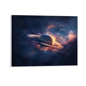 Saturn Posters Wall Art Prints Cool Outer Space Buring Galaxy Solar System Planets Canvas Posters Home Wall Art Family Bedroom Office Decor Aesthetic Festival Gift