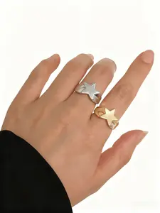Stainless Steel Star Ring for Women, Waterproof Electroplated Design, Non-Fading Daily Wear Jewelry, Unique Luxury Style Accessory, Elegant Ring