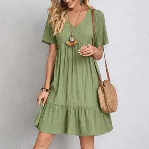 2025 Summer Women's Skirt Loose Casual Short Sleeve Girdle Flowy Dress Cute Flower Print Sleeveless Mini Dress