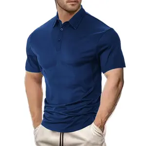 Men's 2025 Summer Classic Polyester Pure Color Short-Sleeve Polo Shirt, Casual Loose Fit, Breathable Stylish Tops (Light Blue, Navy Blue, Khaki, White, Wine Red)