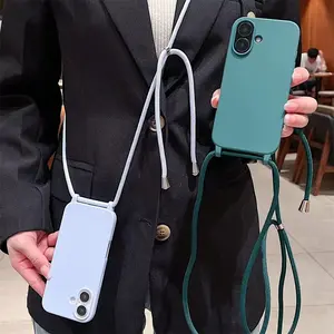 Solid Color Fashionable Minimalist Crossbody Strap Phone Case Cellphone Accessories for iPhone 16 15 14 Plus 13 12 11 Pro Max with Adjustable Neck Strap Protective Case