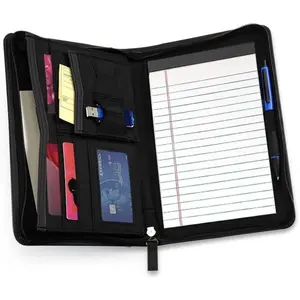 Junior Business Padfolio - A5 PU Leather Portfolio Binder & Zippered Binder Folder with 5 x 8 Writing Pad and Interior Storage Pocket Executive Business Organizer for Men Women,Black