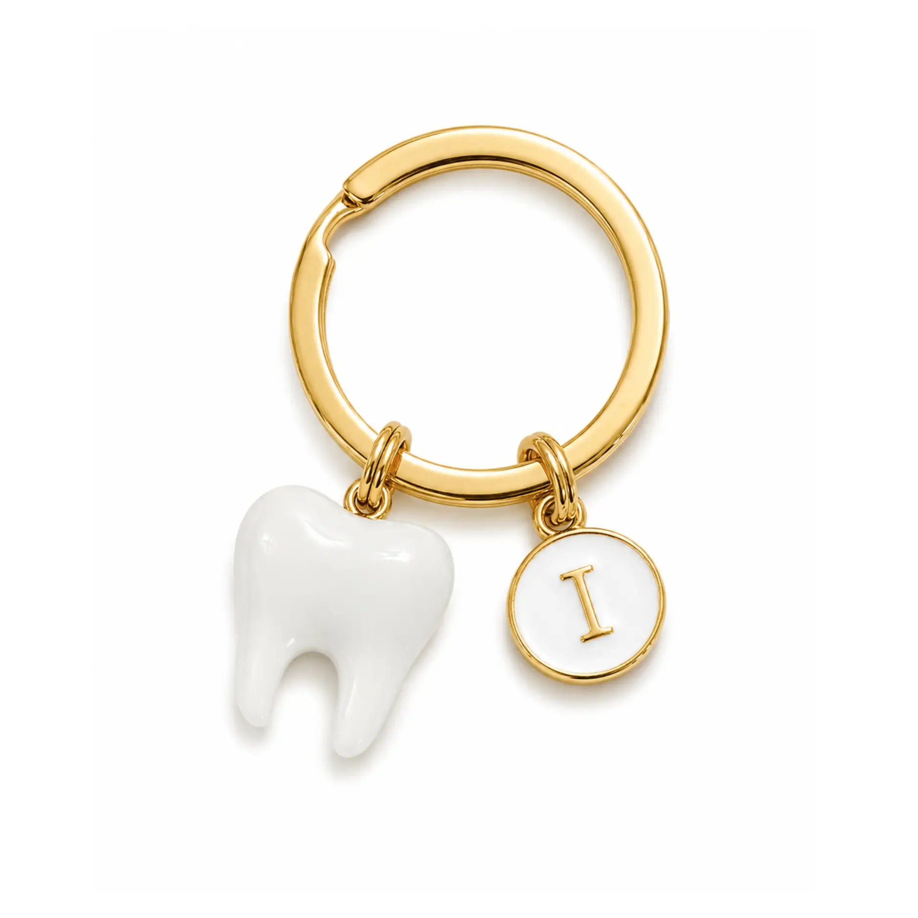 Tooth Design Initial Pendant Keychain, Tooth Keychain, Cute Accent, Dentist Keychain, Casual Style Wallet, Handbag and Backpack Accessory, Keychain for Bags, Keychain for Students, Letter Keychain