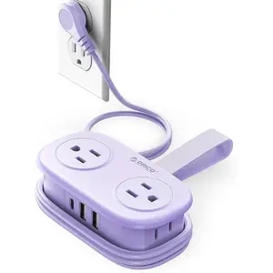 ORICO 4FT Purple Travel Power Strip with 4 AC Outlets, 2 USB-A Ports, and 1 USB-C Port, 45° Flat Plug Extension Cord with Non Surge Protector for Travel/Home/Dorm/Office-AP3