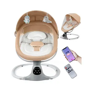 Electric Baby Swing  Infants to Toddler, Portable Swing Baby Rocker with 5 Point Harness, 5 Sway Speed, Bluetooth,12 Preset Lullabies with Remote Control, Infant Swing  Baby Boys & Girls, Khaki