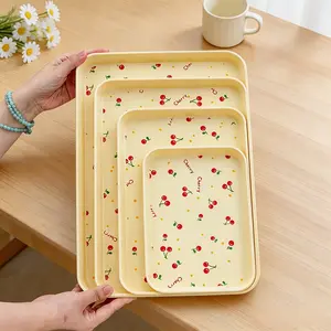 Tray Set 1 Pack 4 Pieces S/m/l/xl Sizes, Cream Cherry Color, Stackable High Edge Rectangular Tray, Large Capacity Breakfast Snack Dish, Multi-Use Storage Tray