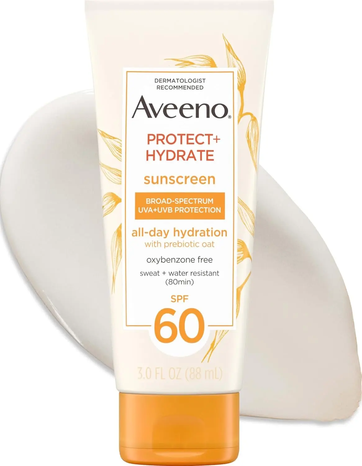 Protect + Hydrate Sunscreen Lotion for Body & Face with Prebiotic Oat, SPF 60 Broad Spectrum Sunscreen, Paraben, & Oil Free, Water & Sweat Resistant (80-min) for Sensitive Skin, 3 Fl Oz | Moisturizing