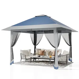 [FLASH SALE] Garvee 13' x 13' Outdoor Tent, Double Roof Patio Gazebo Quick Setup Instant Canopy Tent Instant Canopy Gazebo Shelter, Blue & Grey