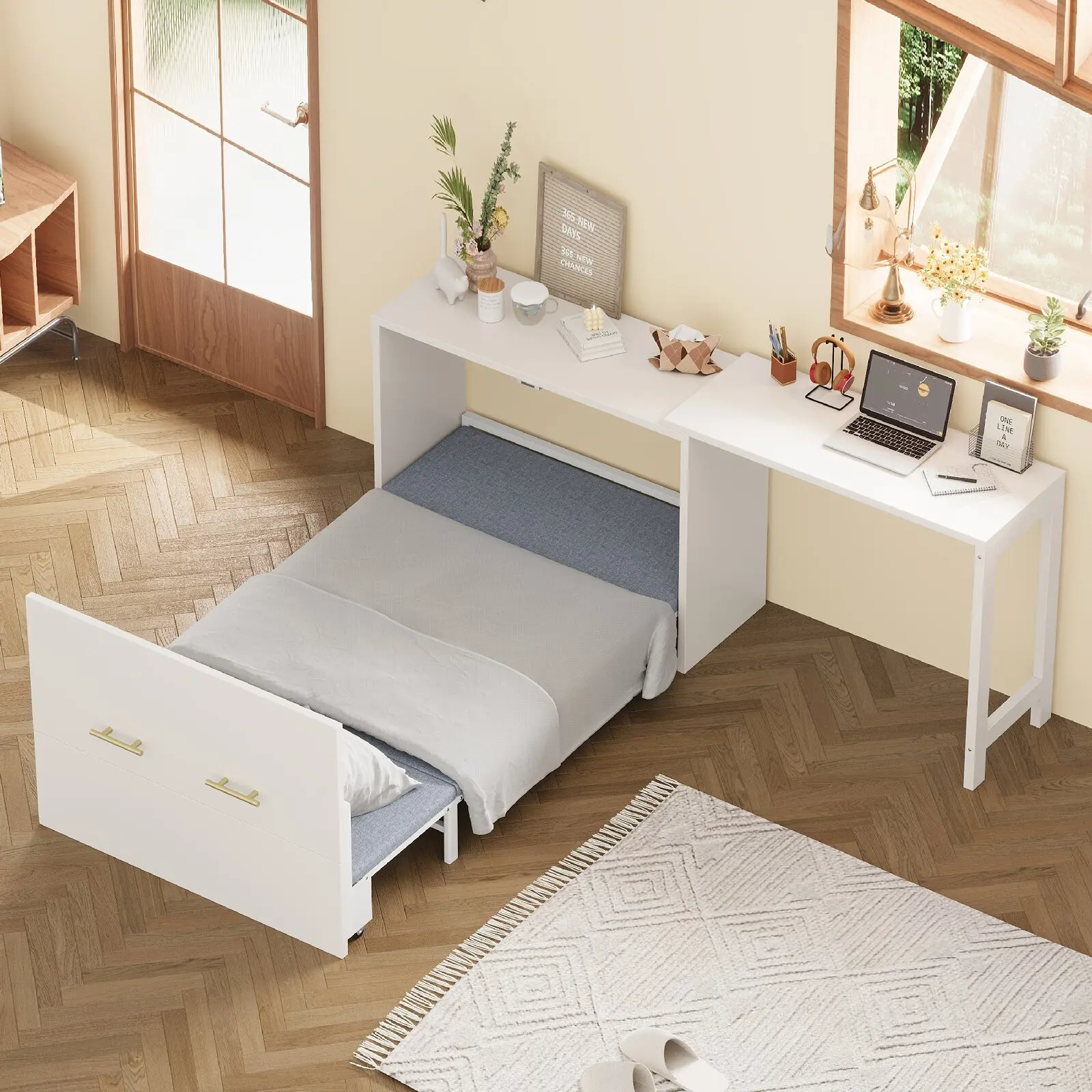 Twin Size Murphy Cabinet    Adjustable Position Desk, Murphy Chest Dresser    Foldable Cushion for Guest Room, Bedroom, Small Space, Easy Assembly with  Apartment Furniture twin   bed frame