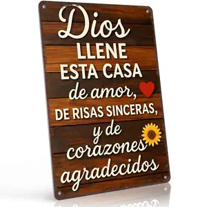 Dios Llene Esta Casa Spanish Blessing 12x8 Inch Aluminum Metal Sign - Warm Spanish Religious Wall Decor for Entryway, Living Room, Kitchen, Latino Homes - Retro Tin Sign Gift for Spanish-Speaking Families and Faithful Believers