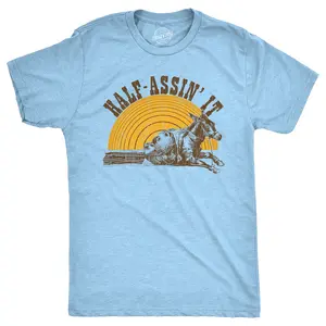 Mens Half Assin It T Shirt Funny Donkey Low Effort Joke Tee for Guys Mens Funny T Shirts Cool Vintage Fashion T-Shirt Gift Classic Menswear Sarcastic Apparel for Men Funny Animal Short Sleeve Novelty Tees for Light Blue