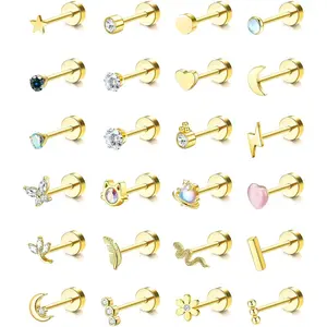 YADOCA 24Pcs Cartilage Earrings for Women Men 20G Surgical Steel Flat Back Stud Earrings CZ Helix Conch Small Flatback Earrings Hypoallergenic Nap Earrings