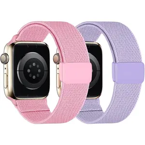 P-WBA011   2 Pack Stretchy Nylon Solo Loop Compatible with Kids Apple Watch Bands 38mm 40mm 41mm& 42mm 44mm 45mm 46mm, Easy Buckle Adjustable Elastic Nylon Strap Replacement for iWatch Series 10/9/8/7/6/5/4/3/2/1/SE/SE2 Boys Girls