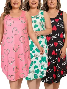 【Flash Sale】Plus Size 3-Pack Print Sleeveless Nightgowns | Comfy Tank Loungewear Sleep Dress 1XL-5XL